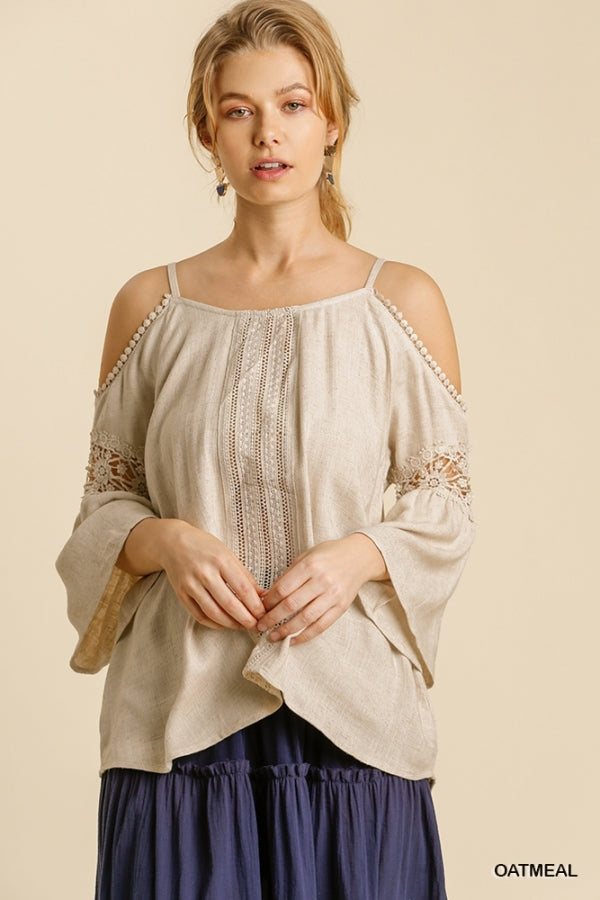 linen cold shoulder top