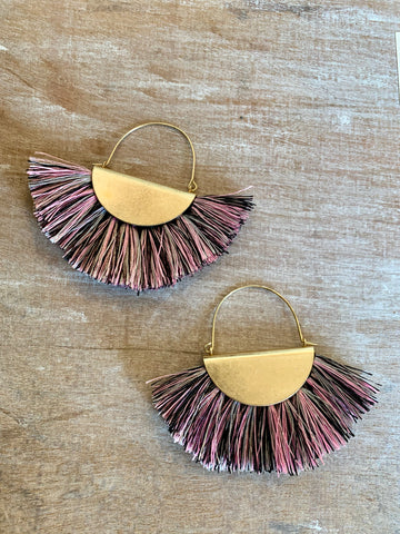 Pink & Black Fringe Tassel Earrings