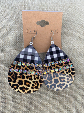 Gingham Leopard Dangle Earrings