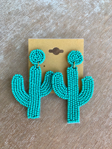 Turquoise Beaded Cactus Earrings