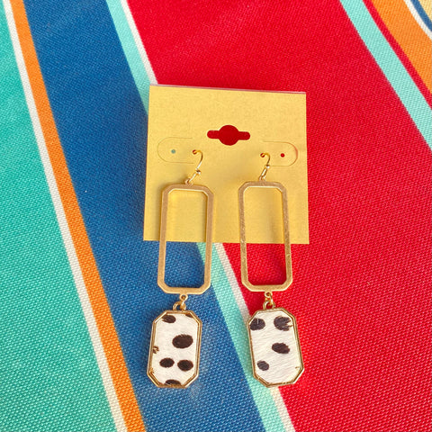 Rectangle Dalmatian Dangle Earrings