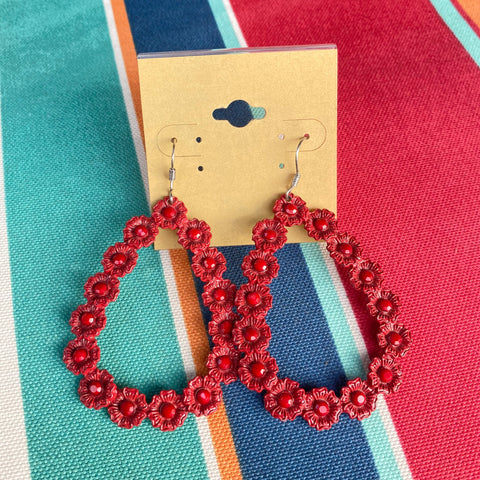 Red Flower Teardrop Earrings