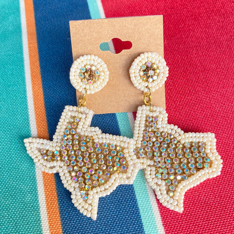 White Beaded Texas Earrings