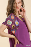 Crochet Cap Sleeve Purple Dress