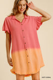 Hot Coral Button Up Dress