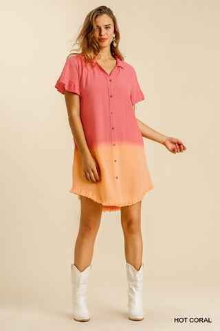 Hot Coral Button Up Dress