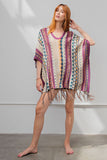 Faded Plum Multi Color Knitted Poncho Sweater