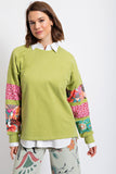 Mixed Print Sleeves Terry Pullover