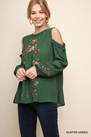 Green With Envy Cold Shoulder Top
