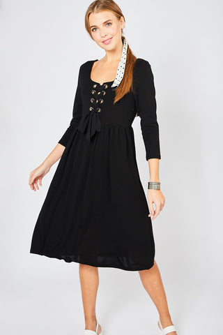 Basic Black Lace Up Dress
