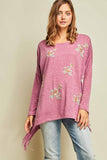 Plumb Floral Embroidery Knit Top