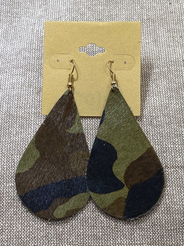 Camouflage Suede Dangle Earrings