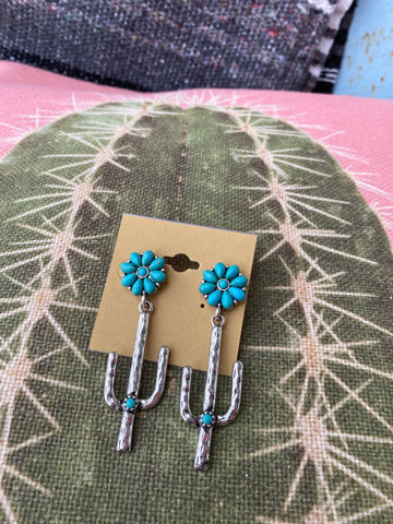 Turquoise Cactus Flower Earrings