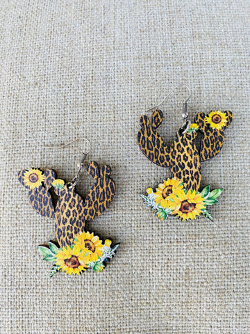 Leopard Cactus Dangle Earrings