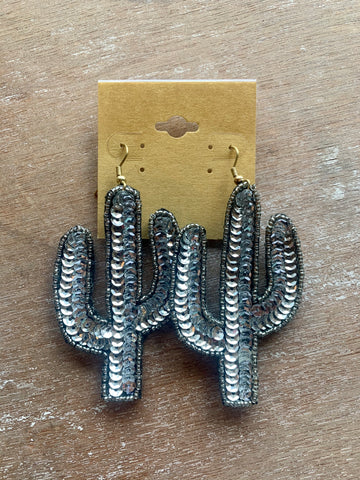 Silver Sequin Cactus Earrings