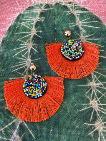 Orange Fringe Post Earrings