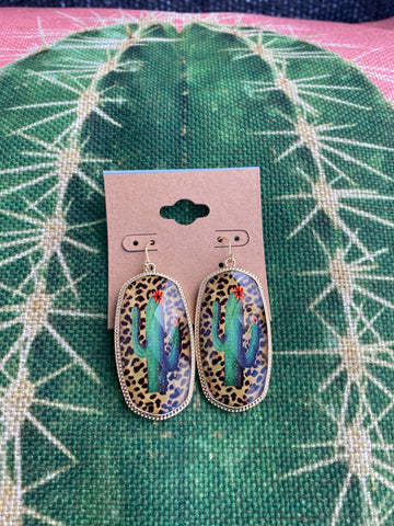 Leopard Cactus Dangle Earrings