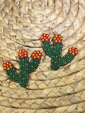 Beaded Cactus Dangle Earrings