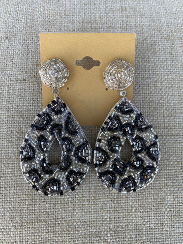 Black and Silver Beaded Earrings