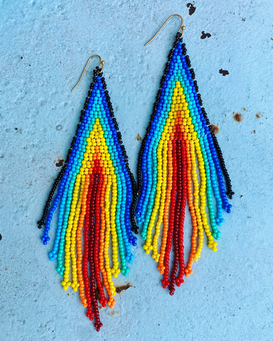 Rainbow Seed Bead Fringe Earrings
