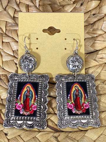 Silver Virgin Mary Dangle Earrings