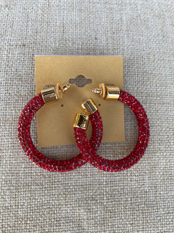 Red Crystal Hoop Earrings