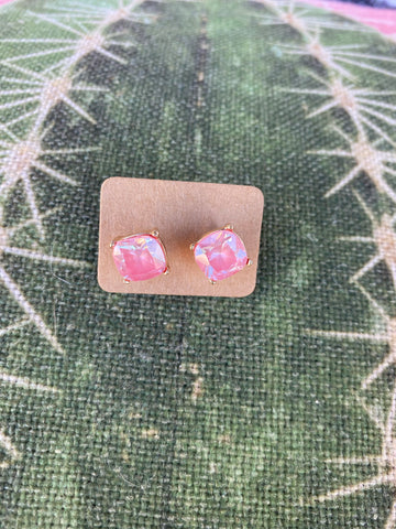 Pink Iridescent Stud Earrings