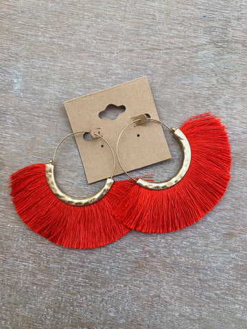 Red Fringe Fan Earrings