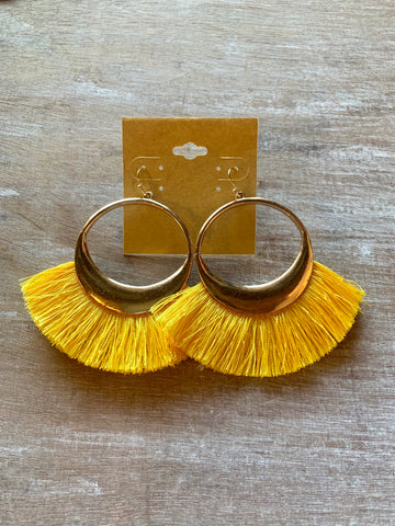 Yellow Fringe Hoop Earrings