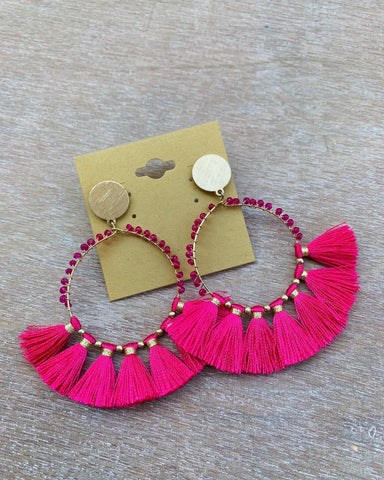 Gold & Pink Beaded Tassel Earrings