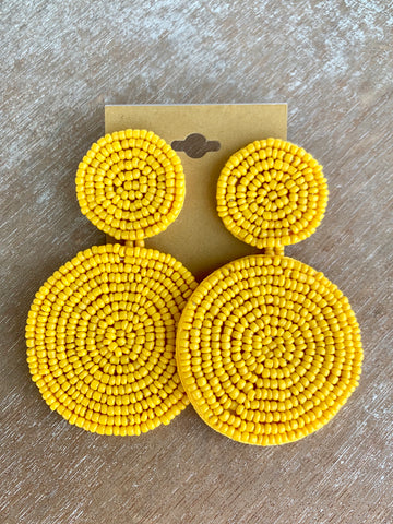 Yellow Circular Seed Bead Earrings