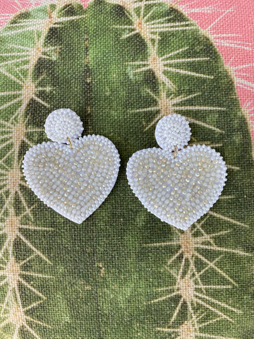 Cream Beaded heart post earrings