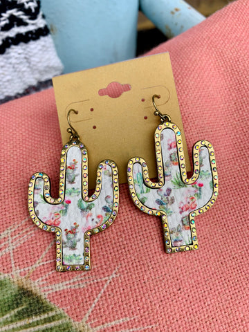 Succulent & Crystal Cactus Earrings