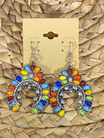 Multicolor Squash Blossom Dangle Earrings