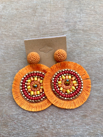 Orange Beaded & Fringe Earrings